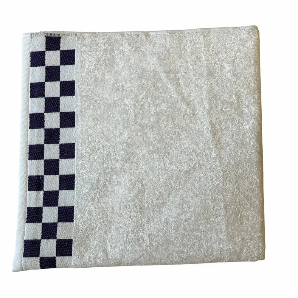 NEW Mackenzie-Childs Cotton Bath Towel with Violet Check Border